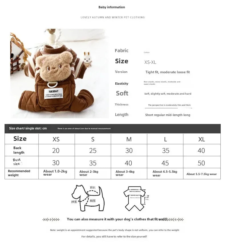 ๐ผ Panda Dog Overalls ๐พ Cozy 4-Leg Cotton Outfit for Small Dogs