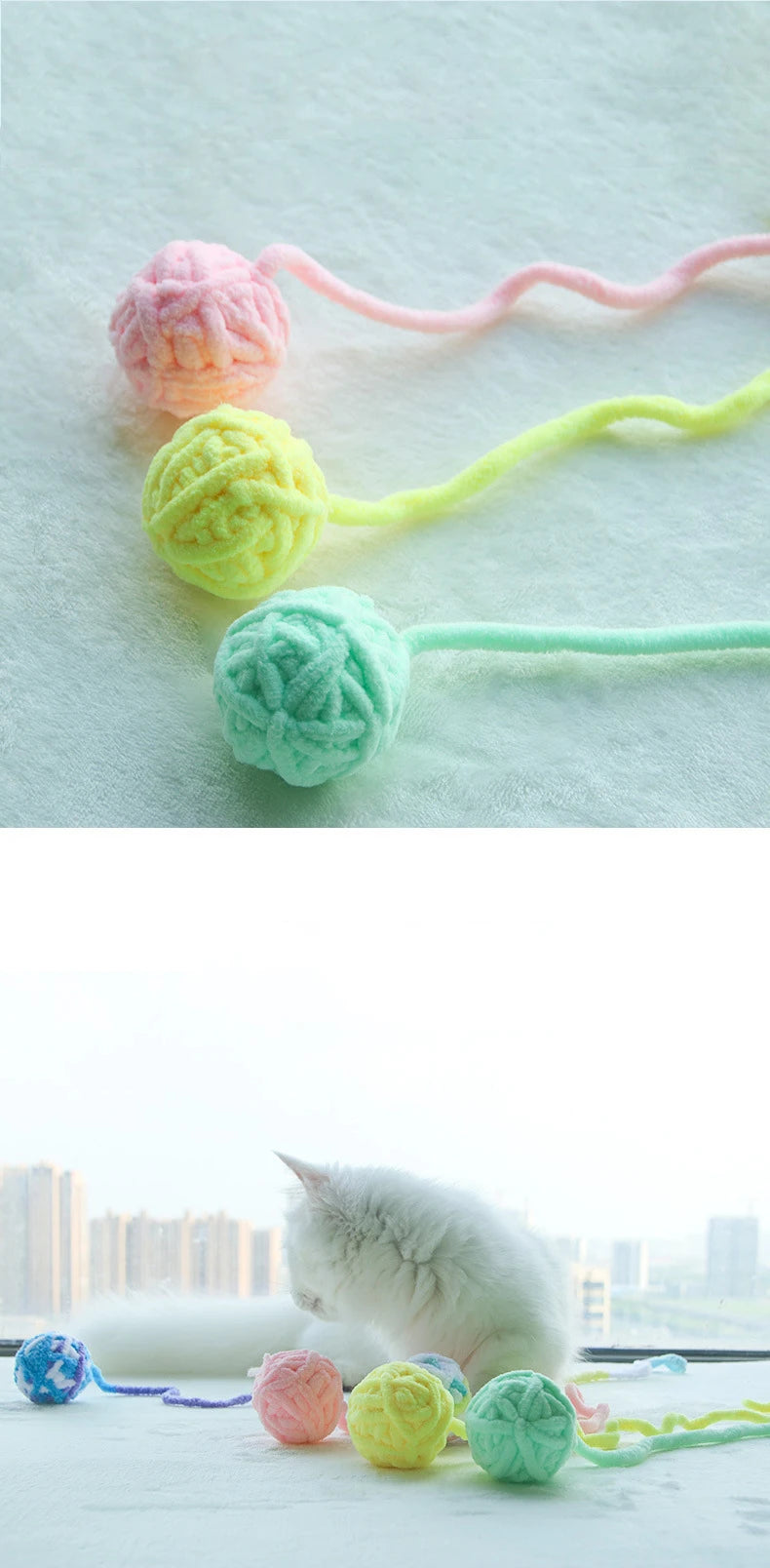 ๐งถ๐ฑ Interactive Yarn Ball Cat Toy with Bell Sound ๐ต โ Perfect for Kittens & Puppies ๐พ