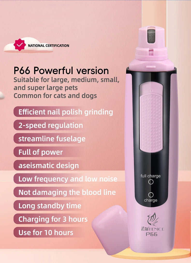 ๐ Electric Pet Nail Grinder ๐พ Rechargeable & Quiet with Diamond Head (P66)