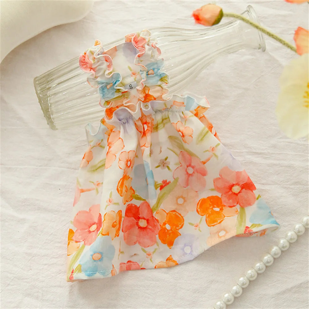 ๐ธ Cat Summer Dress ๐พ ๐ Cotton Floral Suspender Outfit for Sphynx & Small Pets