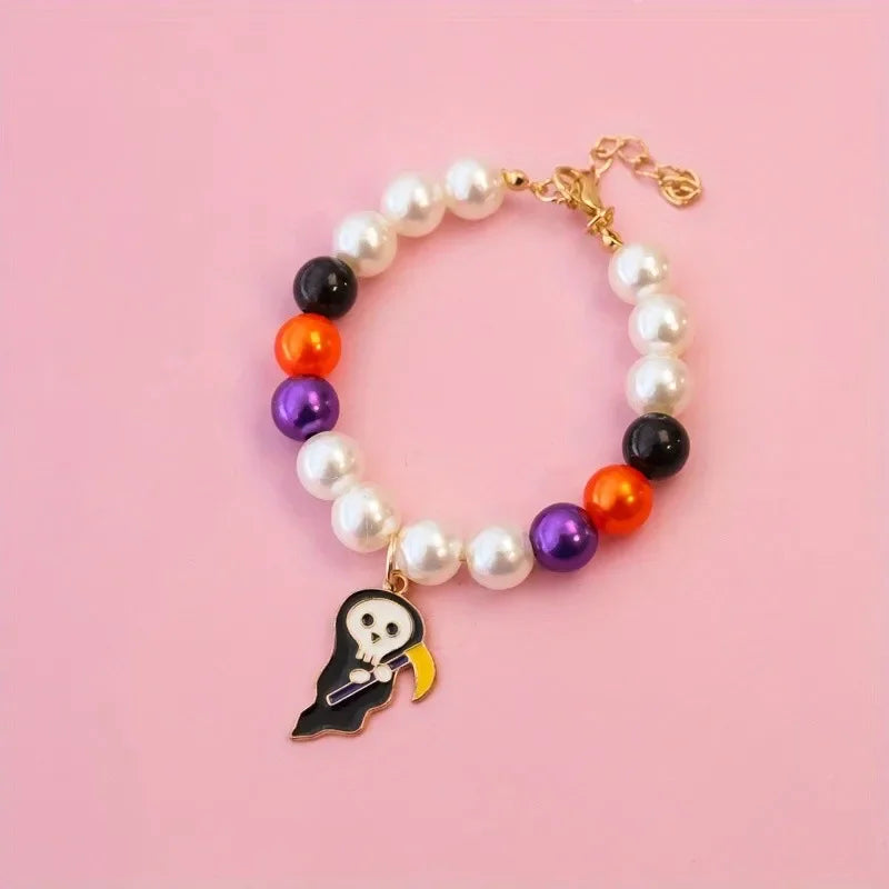 Halloween Pet Pearl Necklace ๐โจ Fancy Beaded Jewelry for Cats & Small Dogs