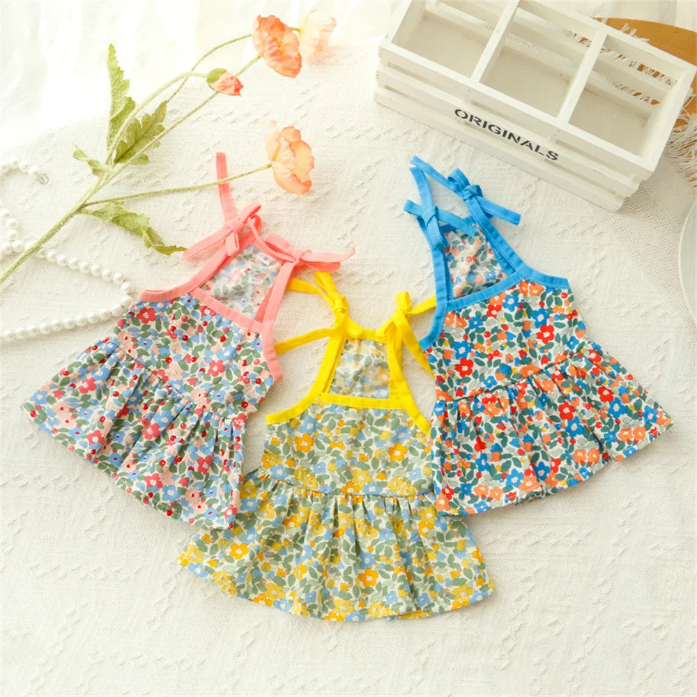 ๐ธ Cat Summer Dress ๐พ ๐ Cotton Floral Suspender Outfit for Sphynx & Small Pets