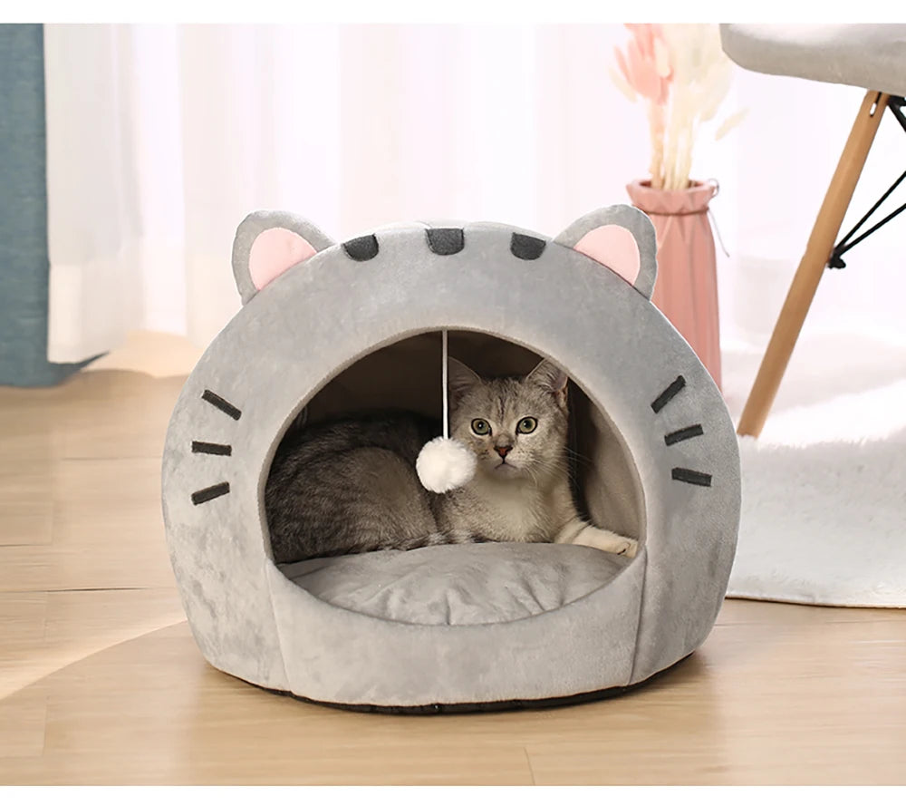 ๐พ Super Soft Cat Cave Bed โ Warm Semi ๐งบ Covered Cotton Nest for Kittens & Small Pets