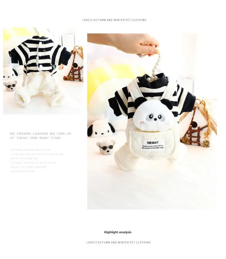 ๐ผ Panda Dog Overalls ๐พ Cozy 4-Leg Cotton Outfit for Small Dogs