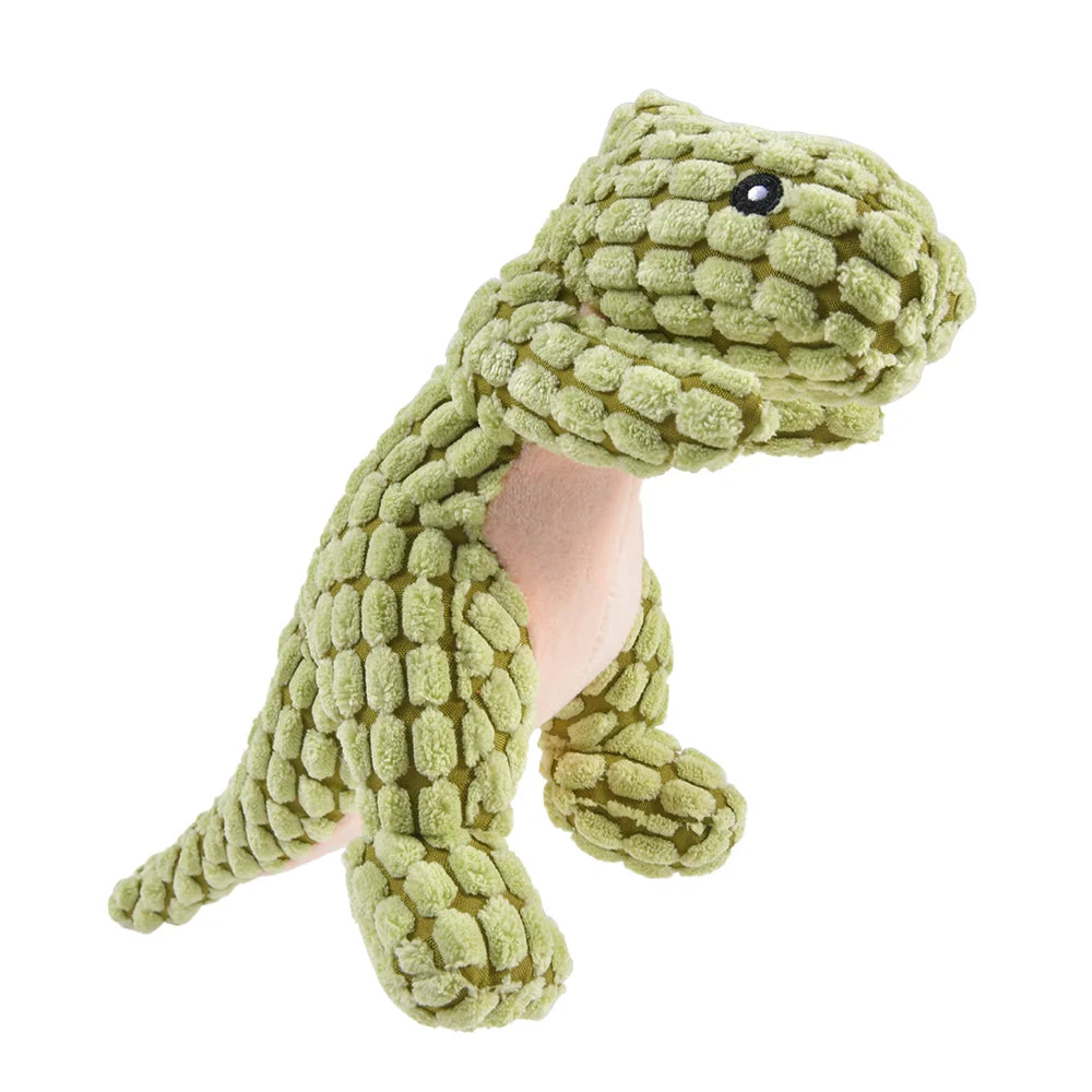 Plush Dino Chew Toy – Soft Squeaky Dog Play Companion – Brown