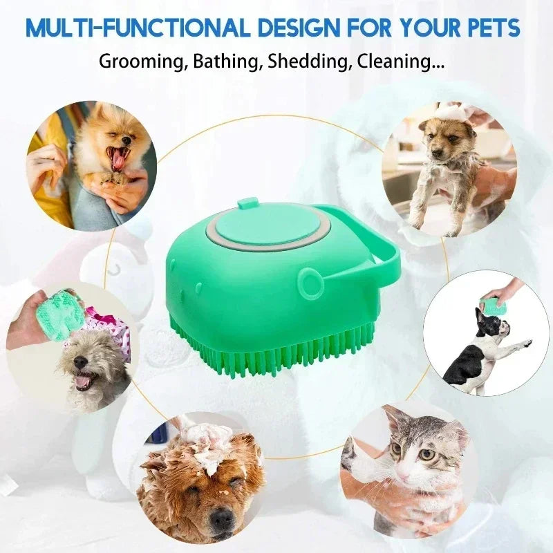 Silicone Pet Bath Brush ๐๐ถ Gentle Scrubber & Massager for Dogs & Cats