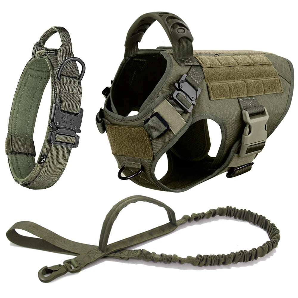 Tactical Dog Harness Set – Large Dog Vest + Leash + Collar