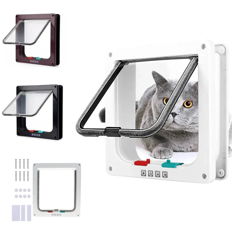 ๐ช Cat Flap Door ๐ฑ 4-Way Lockable Pet Door for Walls & Windows