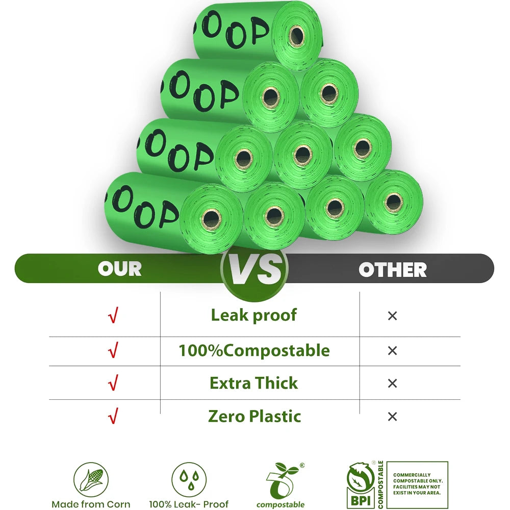 Compostable biodegradable dog poop bags eco-friendly leakproof plant-based waste disposal rolls