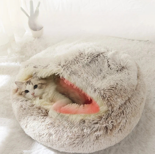 Soft plush semi-enclosed cat bed for winter warmth and comfort