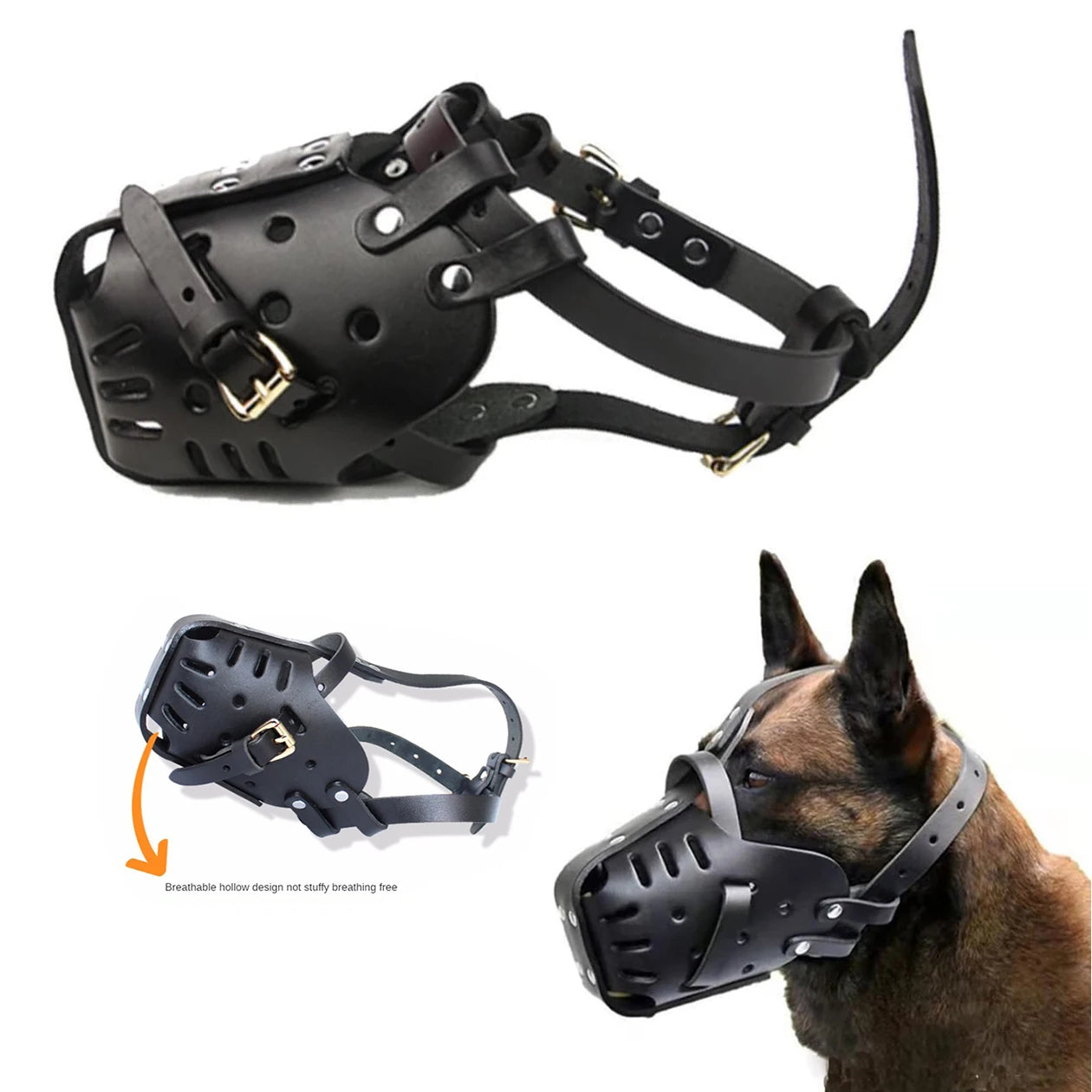 🦴 Leather Dog Muzzle 👨‍✈️Anti-Bite Training Cage for German Shepherd & Large Dogs