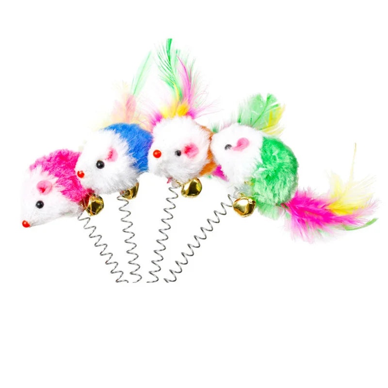 🧲🐭 Interactive Suction Cup Spring Mouse Cat Toy with Feather & Bell 🔔🌈