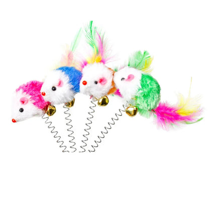 🧲🐭 Interactive Suction Cup Spring Mouse Cat Toy with Feather & Bell 🔔🌈
