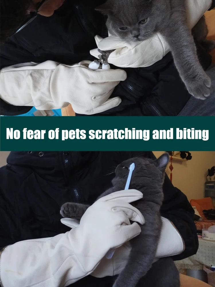 🧤 Pet Grooming Gloves – Bite & Scratch Resistant Leather Protection Gloves for Dogs & Cats 🐾