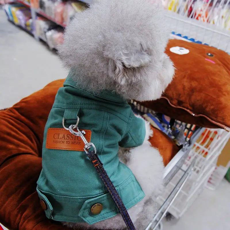 🧥 Dog Denim Jacket 🌼 Spring Vest with Leash Ring for Small Pets
