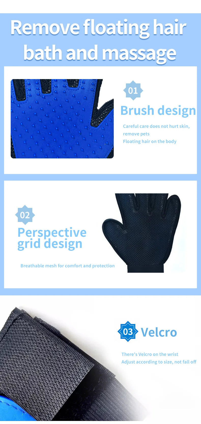 🧤 Pet Grooming Glove 🐶 Cat & Dog Hair Remover with Massage & Deshedding Function 🐱