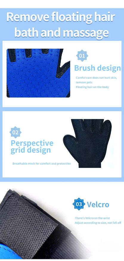 🧤 Pet Grooming Glove 🐶 Cat & Dog Hair Remover with Massage & Deshedding Function 🐱