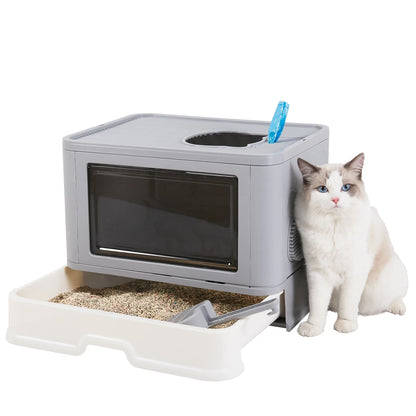 🐱 Foldable Enclosed Cat Litter Box with Top & Front Entry 🚪