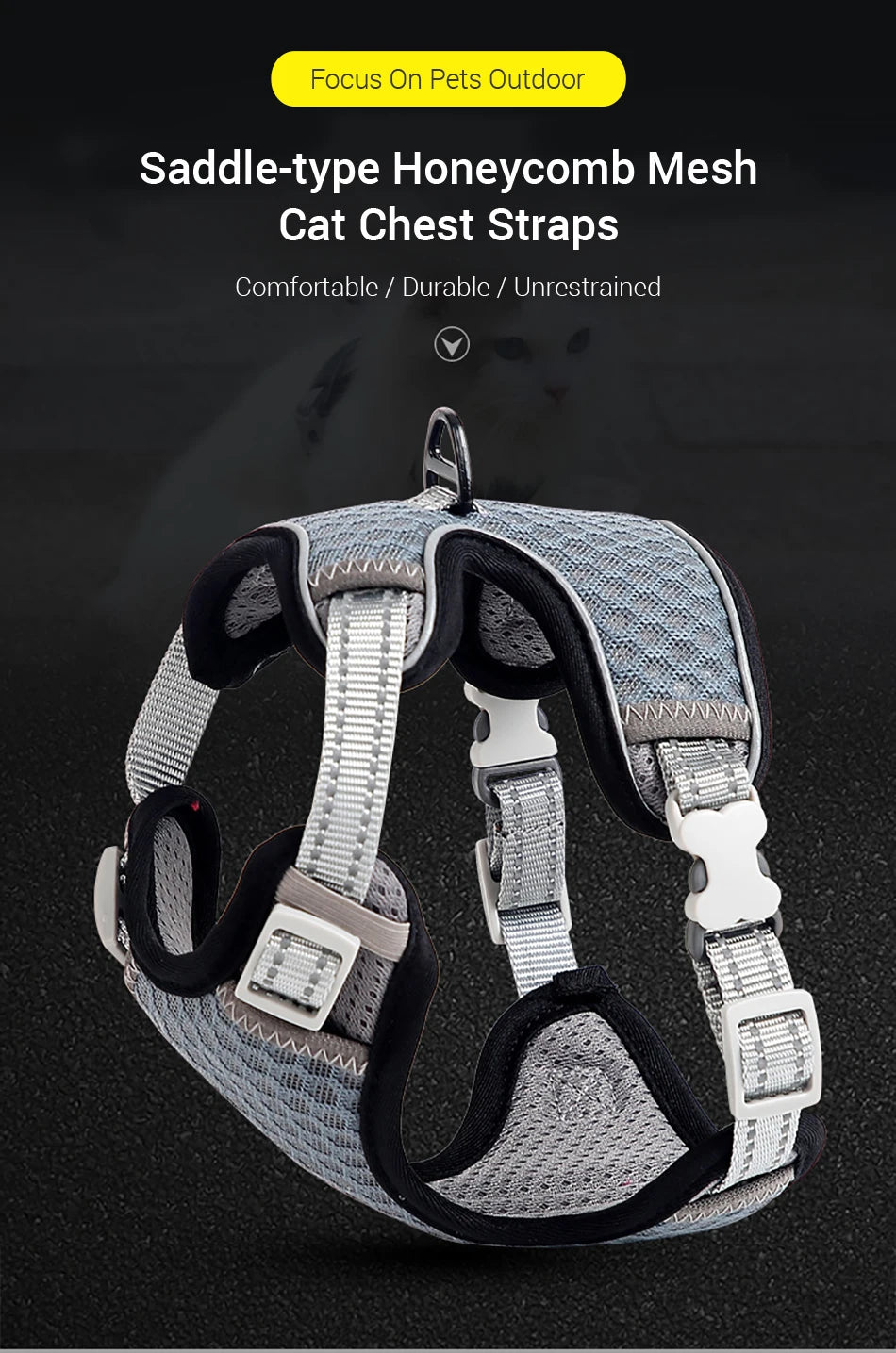 🐱 Cat Harness & Leash Set 🐾 Adjustable & Escape-Proof Design