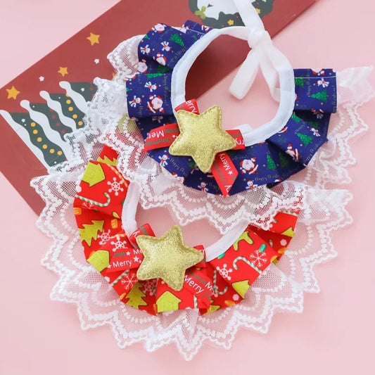 🎀 Christmas Pet Lace Scarf 🎄 Holiday Bib for Cats & Small Dogs