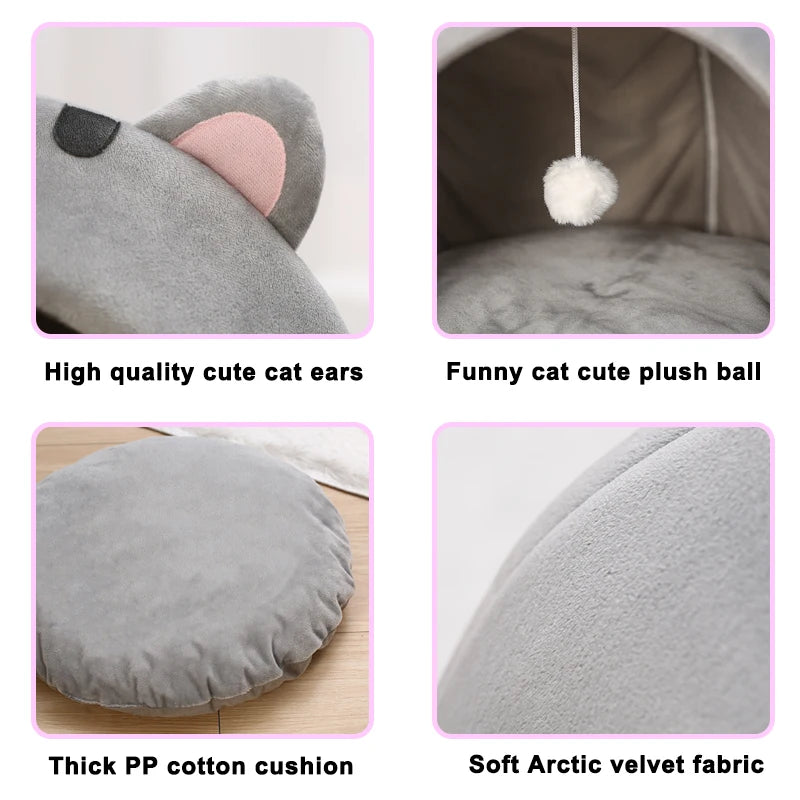 🐾 Super Soft Cat Cave Bed – Warm Semi 🧺 Covered Cotton Nest for Kittens & Small Pets