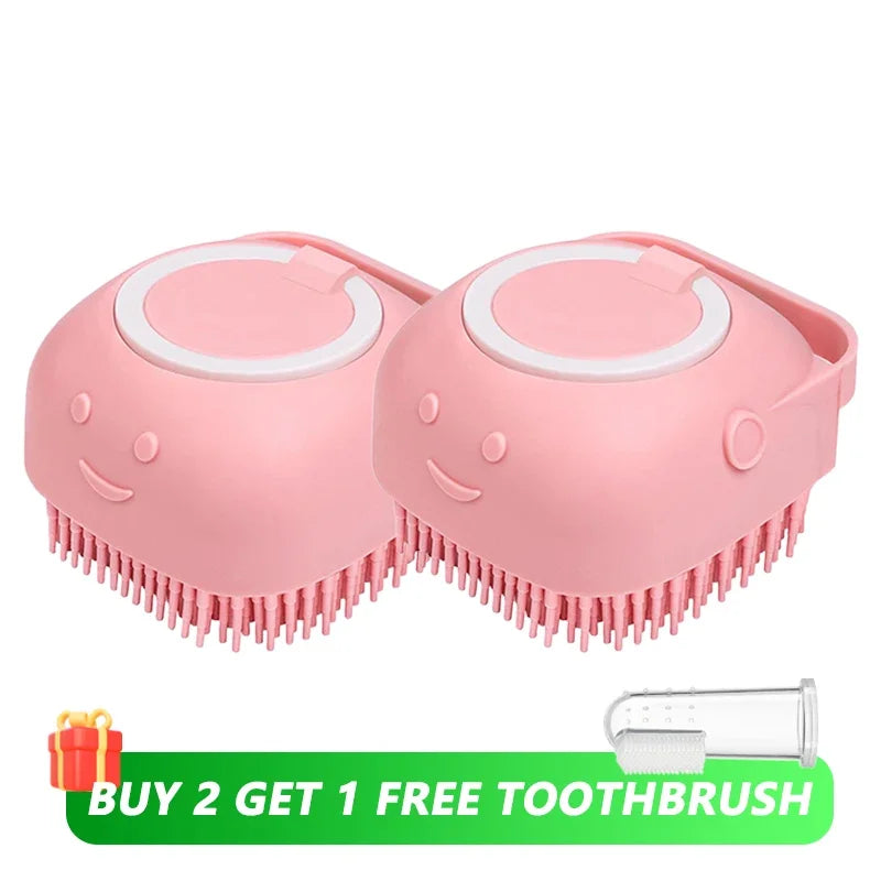🛁 Silicone Dog Bath Brush – Pet Shampoo Scrubber & Grooming Comb 🐾
