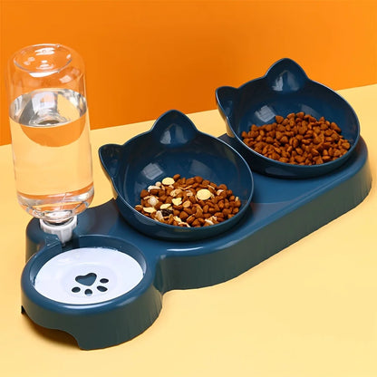 🐾 Tilted Cat Bowl Set with Gravity Water Feeder | 3-in-1 Pet Feeding Station 🐾