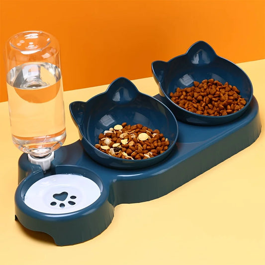 🐾 Tilted Cat Bowl Set with Gravity Water Feeder | 3-in-1 Pet Feeding Station 🐾