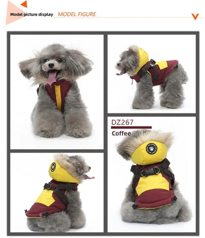 🧥 Winter Dog Jacket 🌟 Reflective Harness Coat with Zipper for Small Pets