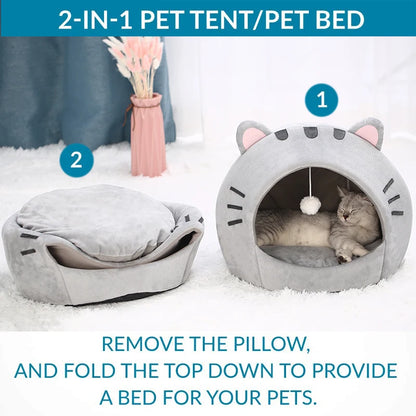 🐾 Super Soft Cat Cave Bed – Warm Semi 🧺 Covered Cotton Nest for Kittens & Small Pets