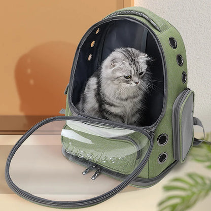 Transparent cat carrier backpack with breathable design for pet travel