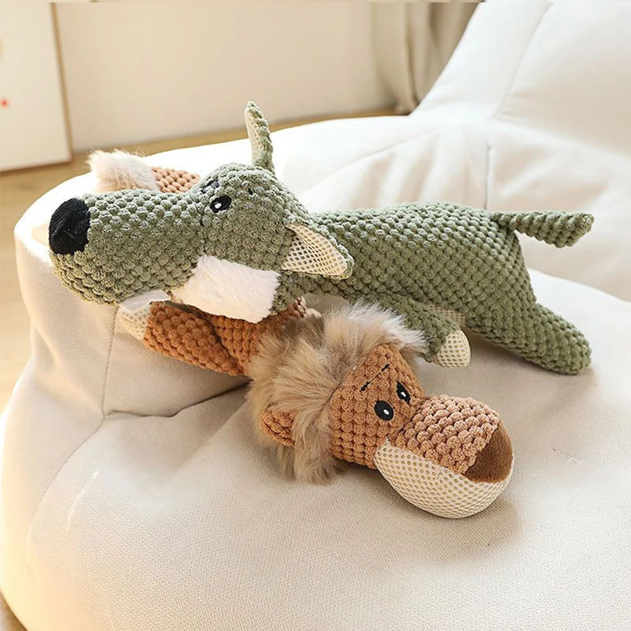 Large Squeaky Dog Plush Toy 🐾 Durable Lion, Wolf & Elephant Chew Toy for Strong Chewers