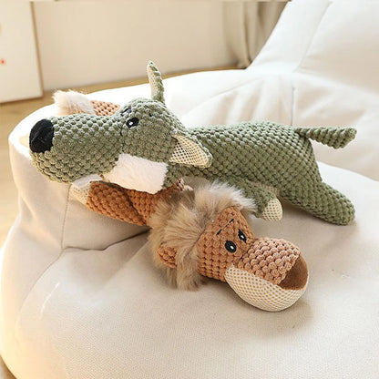 Large Squeaky Dog Plush Toy 🐾 Durable Lion, Wolf & Elephant Chew Toy for Strong Chewers