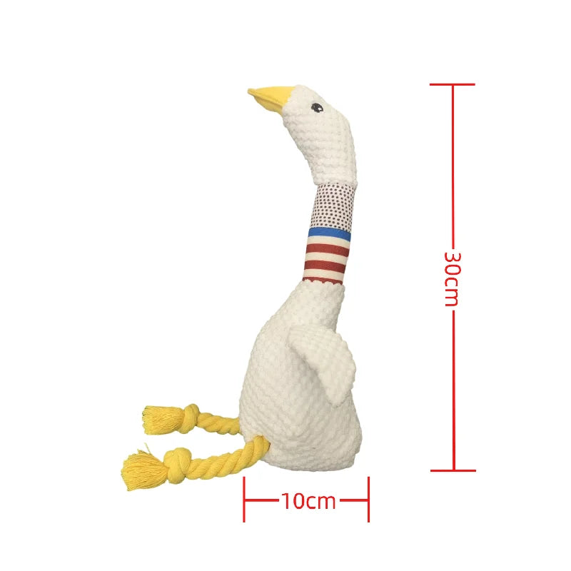 Interactive White Goose Dog Toy 🪿 – Long-Necked Plush Squeaky Chew Toy for Dogs