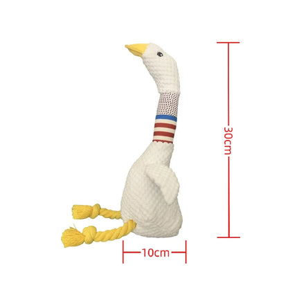Interactive White Goose Dog Toy 🪿 – Long-Necked Plush Squeaky Chew Toy for Dogs