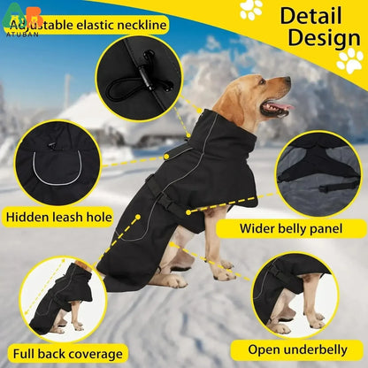 🧥 Waterproof Dog Jacket – Warm Fleece Lined Raincoat with Reflective Design 🐾
