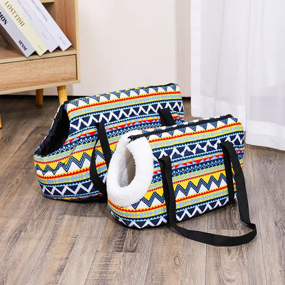Retro style pet shoulder carrier bag for cats and dogs, breathable travel tote