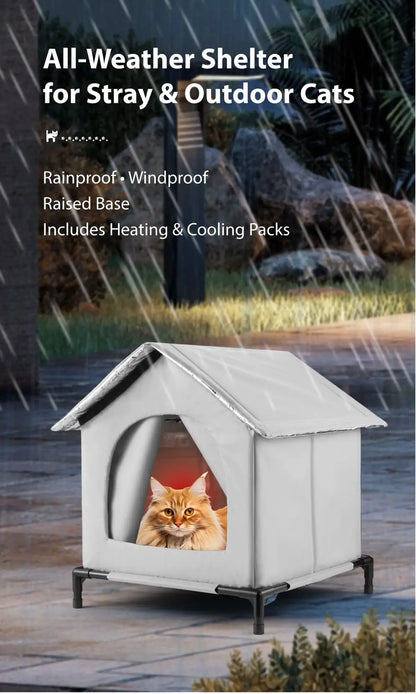 🏠 All-Season Waterproof Cat House 🧊🔥 Heated & Cooled Foldable Shelter for Indoor/Outdoor