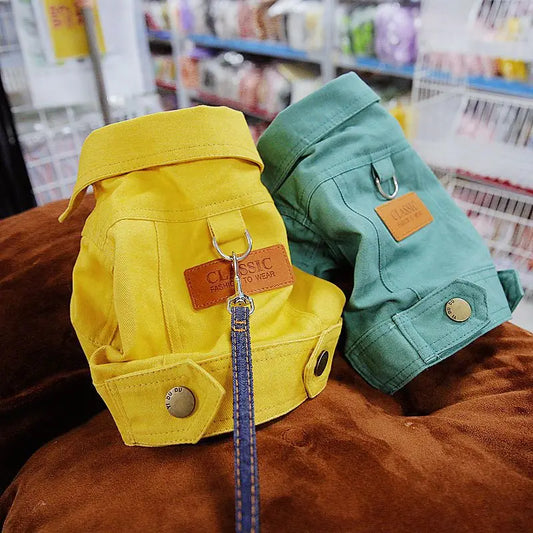 🧥 Dog Denim Jacket 🌼 Spring Vest with Leash Ring for Small Pets