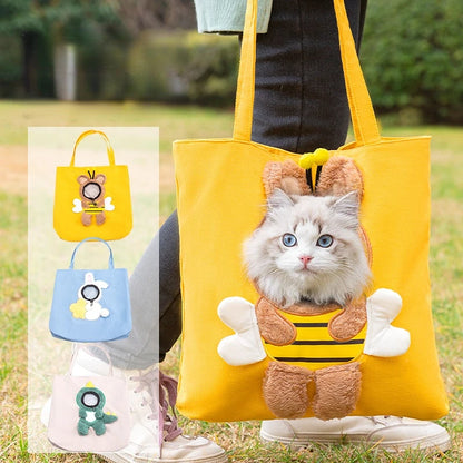 👜 Pet Canvas Travel Tote – Cute Breathable Carrier for Cats & Small Dogs