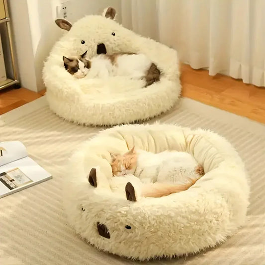 Alpaca-Shaped Winter Pet Bed ✨ Soft & Cozy Detachable Nest for Small Cats & Dogs