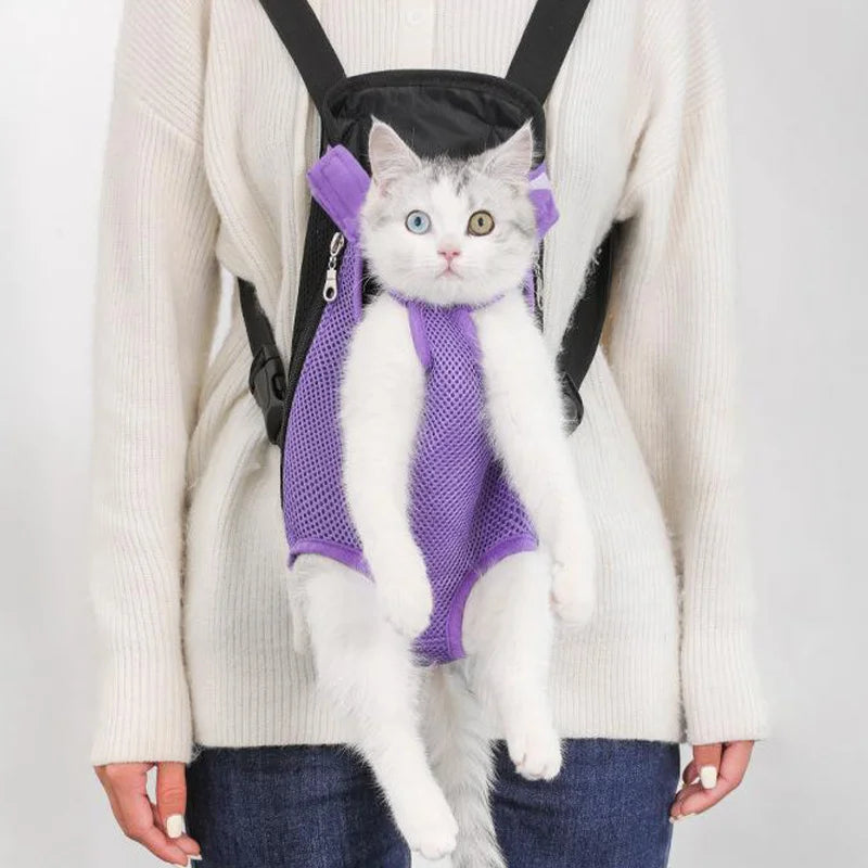 Adjustable cat carrier backpack with double shoulder straps and breathable mesh
