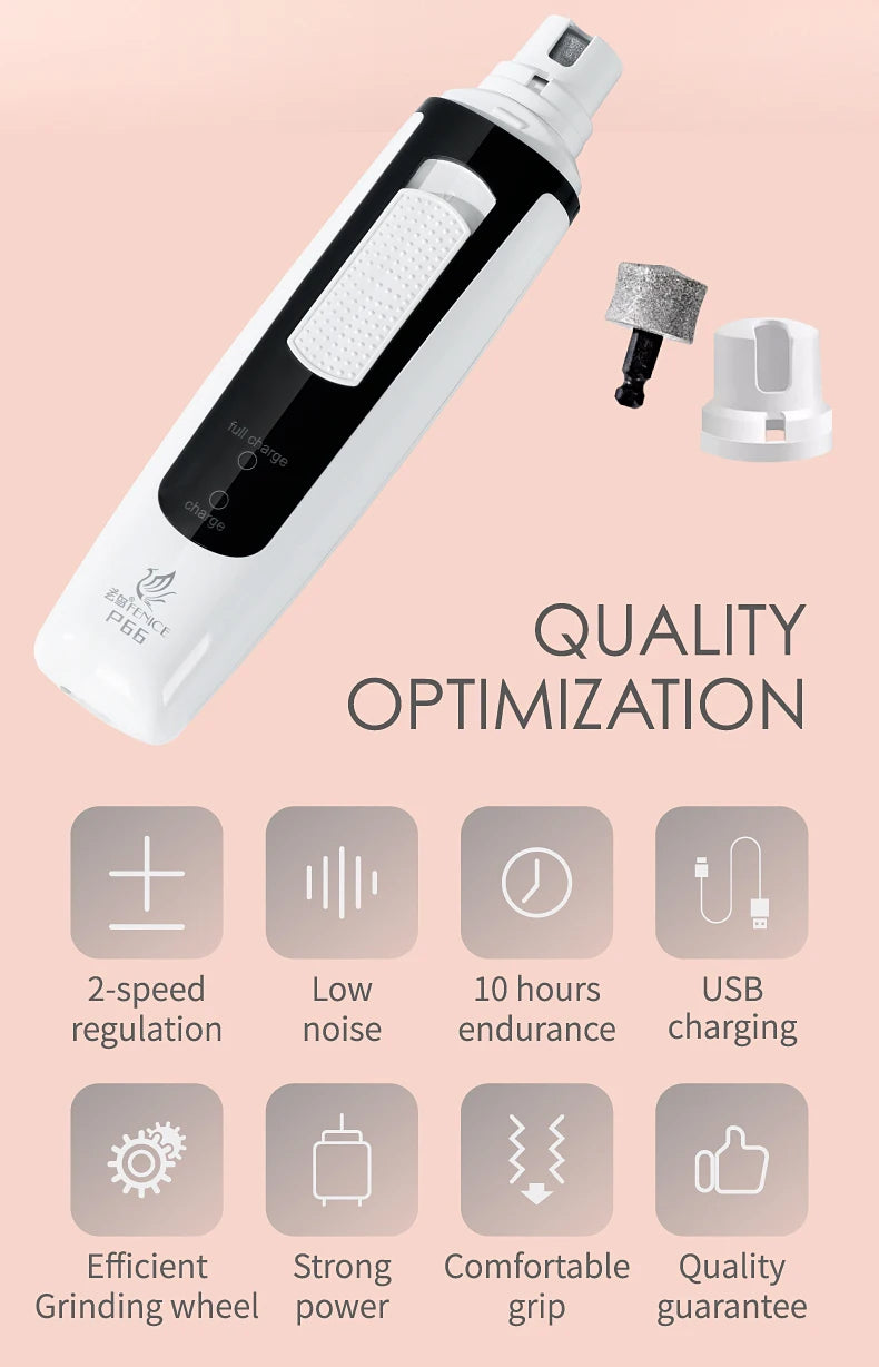 🔇 Electric Pet Nail Grinder 🐾 Rechargeable & Quiet with Diamond Head (P66)