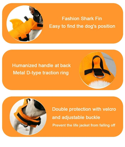Shark Fin Dog Life Jacket 🦈 Buoyant Safety Vest for Swimming & Boating