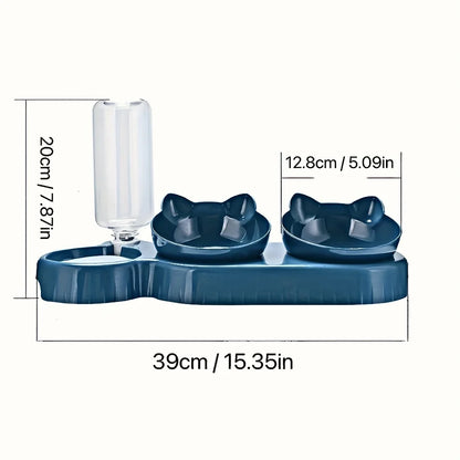 🐾 Tilted Cat Bowl Set with Gravity Water Feeder | 3-in-1 Pet Feeding Station 🐾
