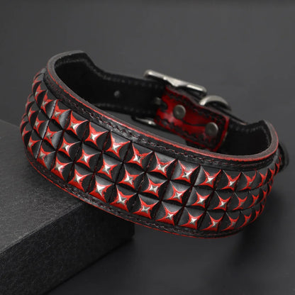 💎 Leather Dog Collar 🐶 Wide Rivet Design for Medium & Large Dogs