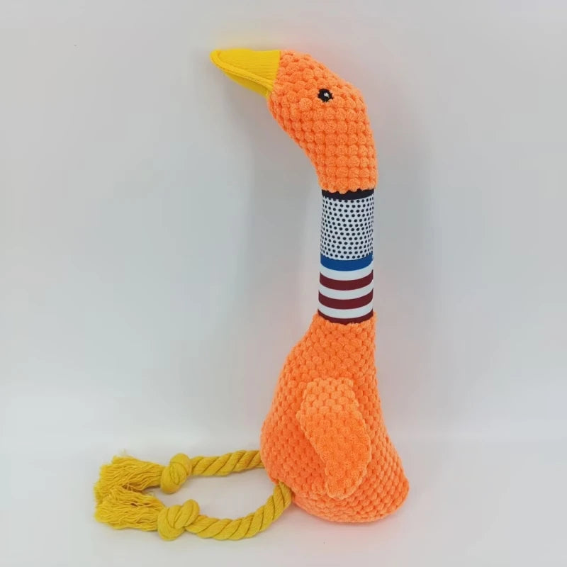 Interactive White Goose Dog Toy 🪿 – Long-Necked Plush Squeaky Chew Toy for Dogs