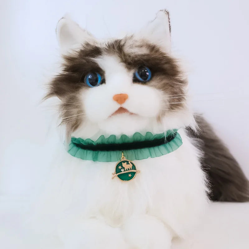 🌙 Moon Charm Cat Collar 🌟 Lace Adjustable Necklace for Cats & Small Dogs