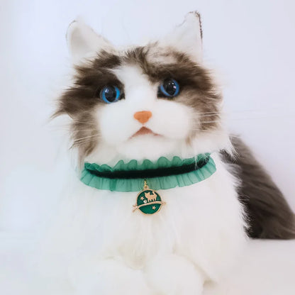🌙 Moon Charm Cat Collar 🌟 Lace Adjustable Necklace for Cats & Small Dogs