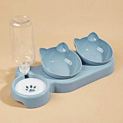 🐾 Tilted Cat Bowl Set with Gravity Water Feeder | 3-in-1 Pet Feeding Station 🐾